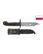 Polish AKM Type 1 Bayonet, w/ Scabbard & Rubber Insulator, Dark Grip, *Good*