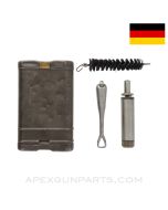 German Mauser K98 Cleaning Kit, w/ Oil Bottle, Floor Plate Removal Tool & Large Brush *Good*