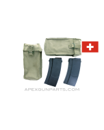 Swiss Stgw 57 (2) Magazines w/(2) Double Mag Pouches, 24rd, 7.5x55, *Very Good* 