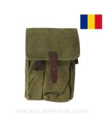 Romanian AK-47 Three Magazine Divided Pouch, 30rd, Green Canvas *Very Good* 