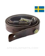Swedish Mauser M38 / M96 / AG42 Rifle Sling, w/ Steel Clip, Leather *Good* 