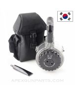KCI AR-15 Drum Magazine With Clear Back, 50rd, Black Carry Pouch, .223/5.56, *NOS / As-Is*