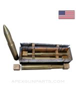 US Navy 3 Inch Gun Drill Round, 35" Long, Set of 4, Brass Plated Steel, w/ Wood Transit Crate *Good*