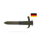 M8A1 Military Bayonet Scabbard with Canvas Belt Hanger, German MFG, OD Green  *NEW* 