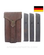 MP34 Magazines, Set of Three, w/ Leather Pouch, Waffen Marked, Steyr Manufactured, 32rd, 9X19 / 7.65 Luger *Good* 