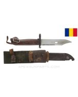Romanian AKM Type 1 Bayonet, w/ Scabbard, Knuckle Strap & Nylon Frog *Fair* 