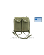 M1A / M14 / M77 / FAL Double Magazine Pouch, OD Green Canvas with Metal Hangers, Greek *Good* 