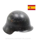Spanish M1926 Helmet, w/ Project Liner, No Chin Strap, Black Painted, Steel *Good* 