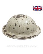 British "Brodie" MKII Steel Helmet, Complete w/Liner and Chin Strap, White Painted *Fair* 