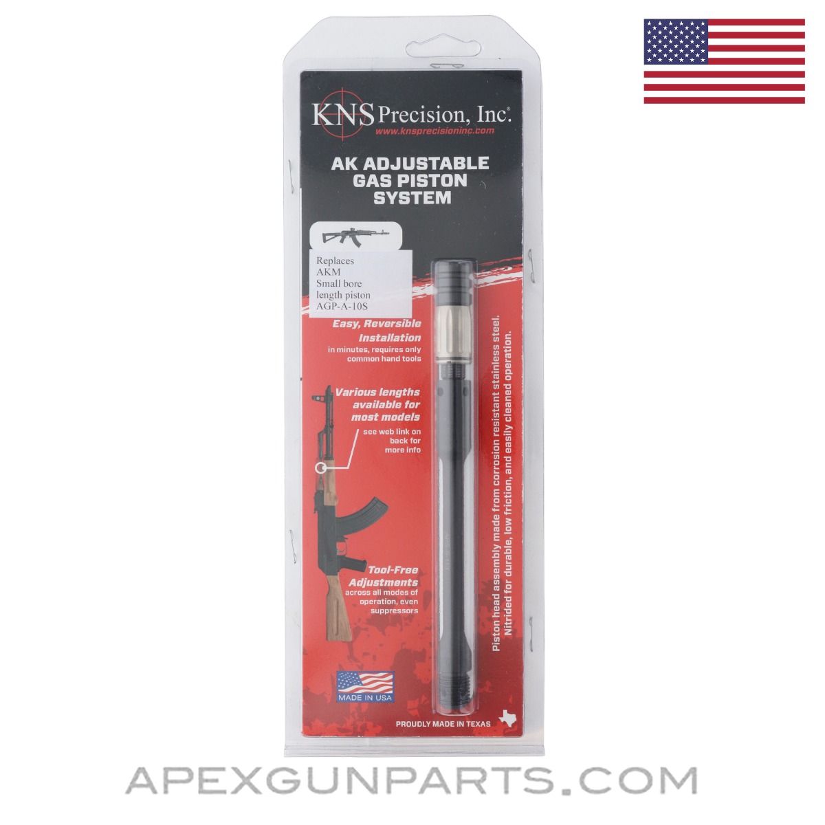 KNS Precision AKM Adjustable Gas Piston, AGP-A-10S Small Bore