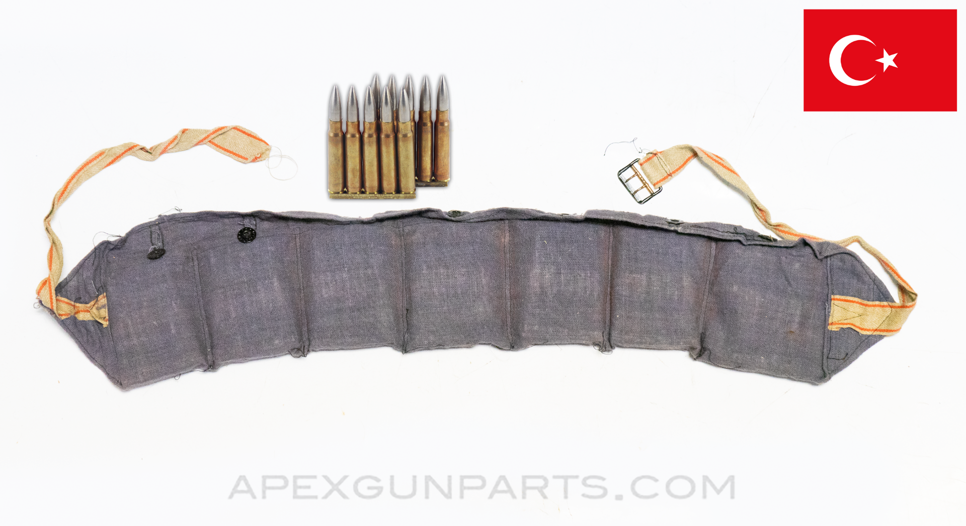 Turkish 7.92×57 (8mm) on 5rd Clips - 70rds per Bandolier, Steel