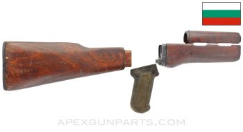Bulgarian AK-47 Stock Set, Early Wood w/ Plastic Pistol Grip *Good*