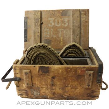 .303 Ammo Box with 2 Vickers Cloth Belts, Tan *Good*