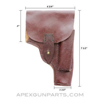 Surplus Pistol Holster, Unknown Application, Leather, w/Magazine Holder *Good* 