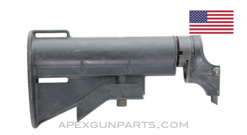 Colt M16A1 Carbine Stock Assembly, 3-Position Adjustable, Black Fiberlite, w/Buffer/Tube & Spring, Standard Castle Nut, *Good* 