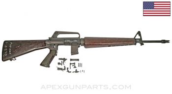 Colt Armalite Model 01 AR-15 / M16A1 Parts Kit, 20" Barrel, Early A1 Brown Furniture, Edgewater Buffer, Chrome Carrier, .223mm *Good*