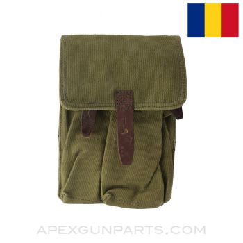 Romanian AK-47 Three Magazine Divided Pouch, 30rd, Green Canvas *Very Good* 