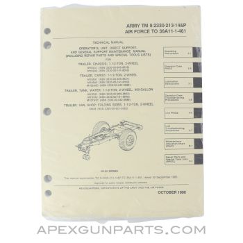 Trailer M103 / M105 / M107 / M448 Maintenance Manual, Paperback, September 1990, TM 9-2330-213-14&P *NOS*