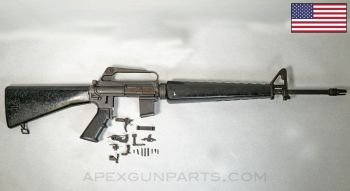 Colt 604 M16A1 Parts Kit, 20" Barrel, Colt AR-15 Cut Lower, Chrome Carrier, Triangle Handguards, 3-Prong Flash, 1/12, .223mm *Good*