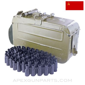 PKM Assault Ammo Can w/ Unused Links, 100rd, Soviet Era Glossy Green, 7.62X54R *Good* 