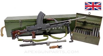 BREN MK1 Display Machine Gun & Transit Chest, Non-Functional, w/ Extra Barrel and Spare Magazines, WWII, Metal, .303BR *Good* 