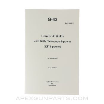 Gewehr G43 Operator's Manual, Translation & Reprint of the Original 1943, Paperback, *NEW*