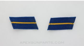 Chinese PLA Collar Tabs, Blue with Gold Stripe, Military *NOS*
