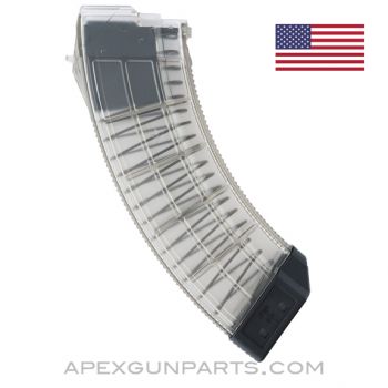 US PALM AK-47 Magazine, 30rd, Waffle Pattern, Translucent / Poly Black, Polymer Lug, 7.62x39 *NEW*
