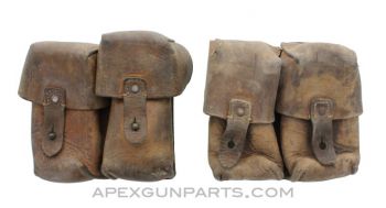 SKS Ammunition Pouch, Set of TWO, Two Pocket, Leather, Yugoslavian, *Fair* with Stains, Sold *As Is*