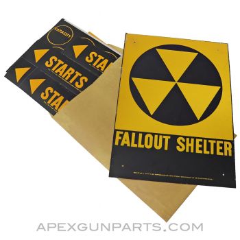 Civil Defense Fallout Shelter Sign, Steel 1960’s Era, w/ Original Overlay Packet, FS2, *NOS / Rusty*