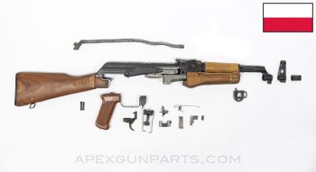 Polish AKM Fixed Stock Parts Kit, Matching Bolt Carrier Group, Wood Furniture, 7.62x39 *Very Good*