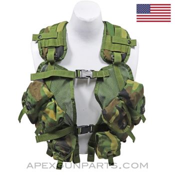 USGI Enhanced Tactical Load Bearing Vest (LBVII), Woodland Camo, Cordura Nylon *Very Good* 