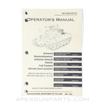 Operator's Manual for Armored Reconnaissance/Airborne Assault Vehicle M551A1, Paperback, May 1992, TM 9-2350-230-10
