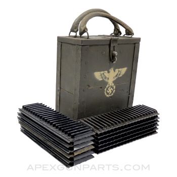 Breda M37 MG Ammo Box, w/ Set of 12 Feed Strips, Aftermarket Replica of WWII German Nsdap Crate *Fair*