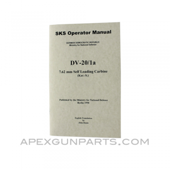 SKS Operator's Manual, East German Issue, Translated From Original, Paperback, *NEW*