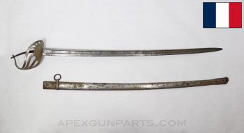 1890&#039;s Chilean Cavalry Sabre Heavy Blade Assembly, w/ Bird Cage Hand Guard, French Made, No Handle, *Fair Condition / Heavy Use*