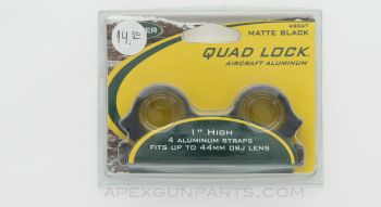 WEAVER 49047 Quad Lock Scope Rings, 1", Up to 44mm OBJ, Aluminum Matte Black *NEW*