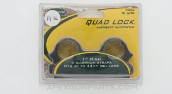 WEAVER 49052 Quad Lock Scope Rings, 1", Up to 44mm OBJ, Aluminum Black *NEW*