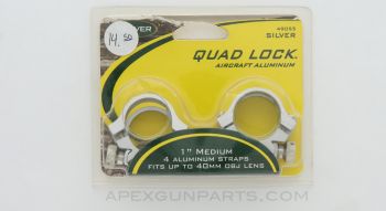 WEAVER 49055 Quad Lock Scope Rings, 1", Up to 40mm OBJ, Aluminum Silver *NEW*