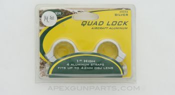 WEAVER 49056 Quad Lock Scope Rings, 1&quot;, Up to 42mm OBJ, Aluminum Silver *NEW*