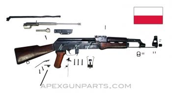 1958 Polish KbK Model "N" Milled AK-47 Parts Kit, Laminated Furniture, Scope Rail, Light Rust, 7.62X39 