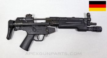 H&K MP5 Parts Kit, 8.5" 3-Lug Barrel, 4 Position Navy Lower, A3 Collapsible Stock, SureFire Light, Black, 9mm NATO *Very Good* 