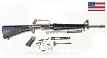 Colt M16 Parts Set, Slickside Upper, 20" A2 Profile Barrel, Early Buttstock & Pistol Grip, Grey Finish, 5.56 NATO *Good* 