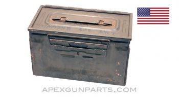 Browning M2 .50 Cal. Ammo Can, Side Opening Lid, Steel w/ Carry Handle, Green, *Good* 