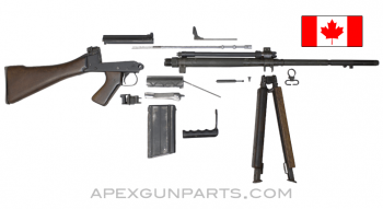 Canadian C2A1 FAL Heavy Rifle Parts Kit, 21" Barrel, Wood Stock with Bipod, 7.62X51 NATO, w/(1) Magazine, *Good* 