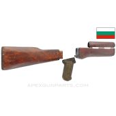 Bulgarian AK-47 Stock Set, Early Wood w/ Plastic Pistol Grip *Good*