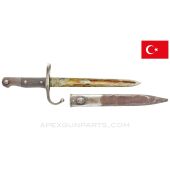 Turkish 1890 Mauser Bayonet & Scabbard, Hooked Quillion, Modified Blade Length to 9.5" *Good*   