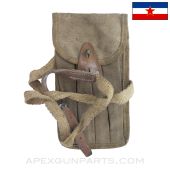 MP-38 / MP-40 Magazine Pouch, w/ Carry Strap, 4 Cell, Leather & Canvas, Pre 1956 Yugoslavian MFG *Good*