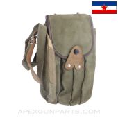 MP-38 / MP-40 Magazine Pouch, w/ Carry Strap, 4 Cell, Leather & Canvas, Yugoslavian MFG *Very Good*