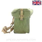 British WWII Magazine and Ammunition Carrier, Gas Mask Bag w/Shoulder Strap, Green Canvas  *Good* 